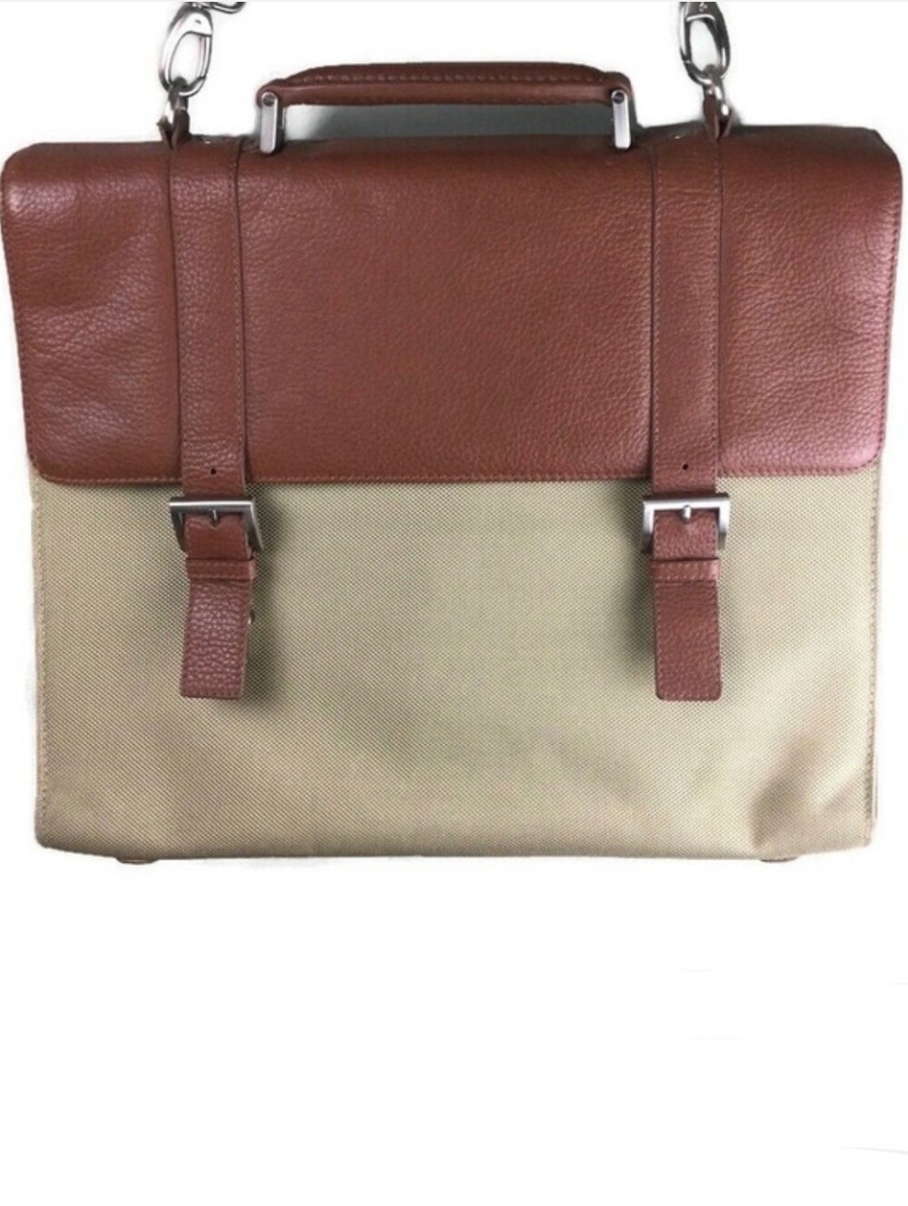 Bosca Leather & Canvas Flap Top Crossbody Messenger Briefcase